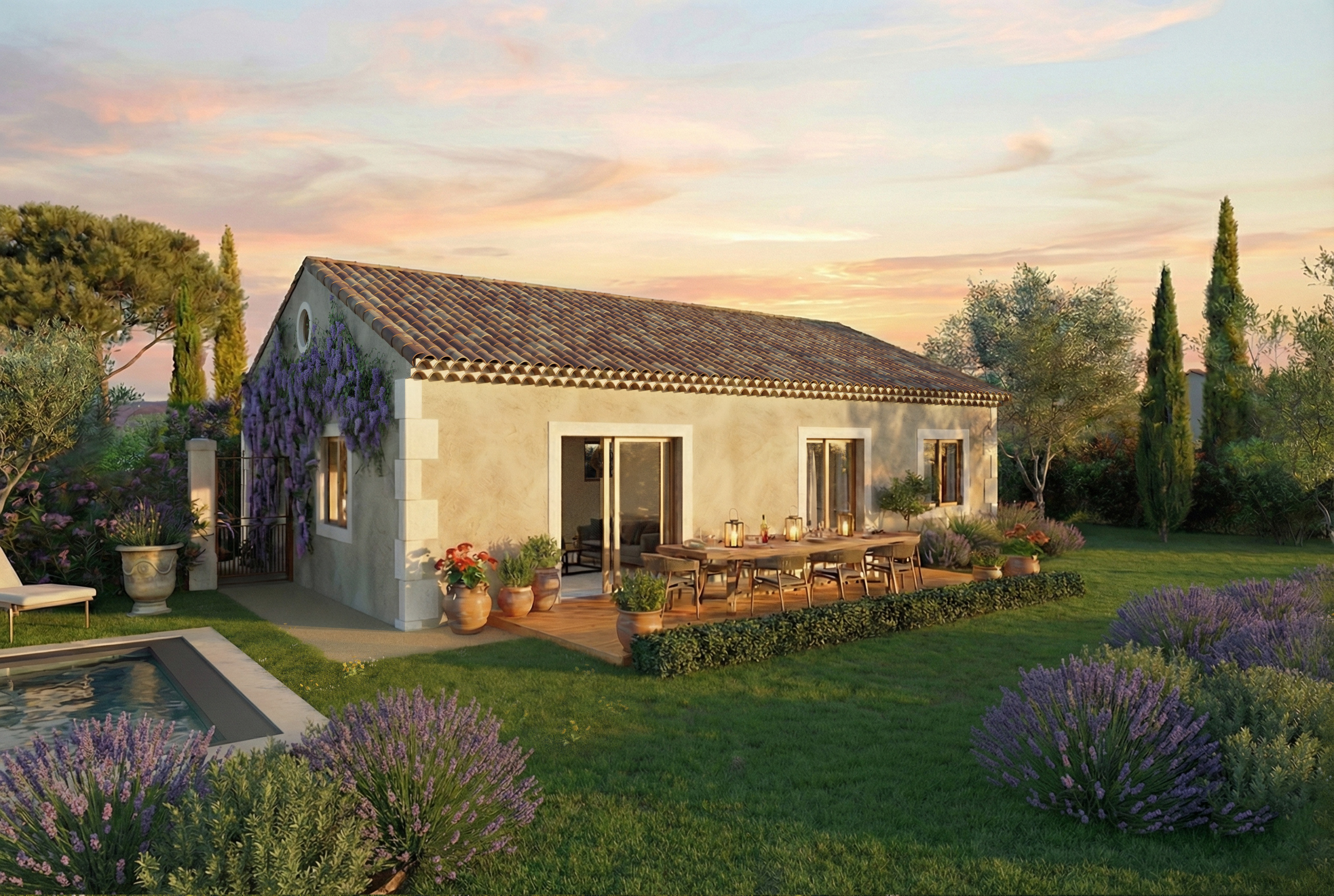 Perspective maison provençale 90m² — offre terrain + maison